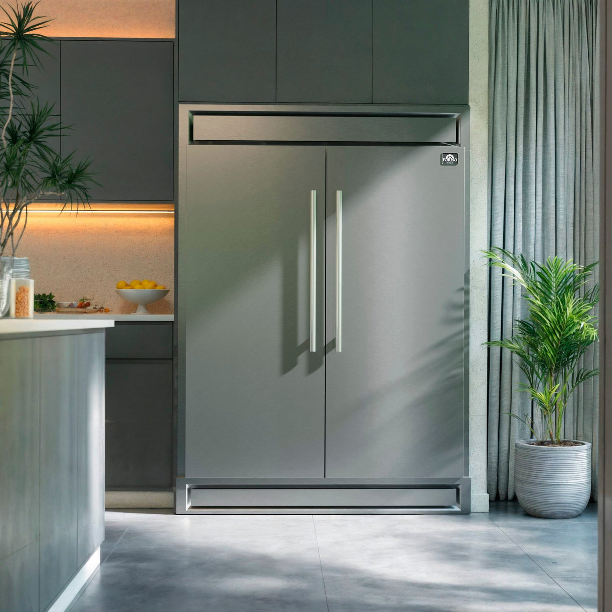 FORNO Maderno 60" 27.2 cu.ft. Convertible Refrigerator and Freezer with Modern Trim Kit, FFFFD1722-60S