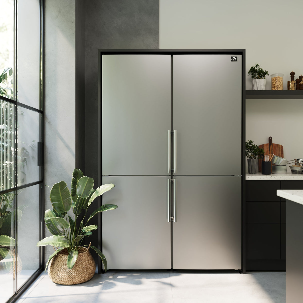 FORNO Guardia 46.8" 21.6 cu. ft. Bottom Mount Refrigerator in Stainless Steel, FFFFD1778-48