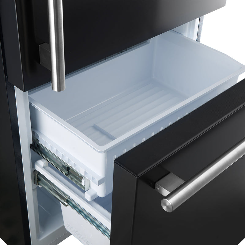 FORNO Espresso Milano 31" 17.2 cu. ft. Right Swing Refrigerator and Bottom Freezer in Black with Silver Handles, FFFFD1785-31BLK