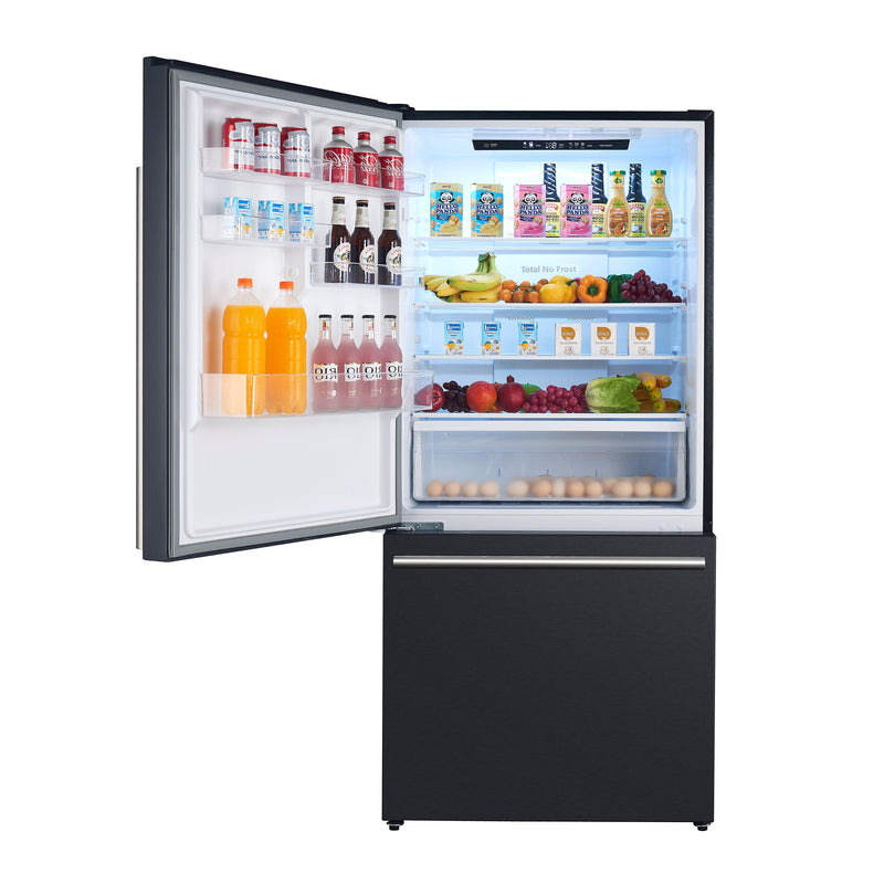 FORNO Espresso Milano 31" 17.2 cu. ft. Right Swing Refrigerator and Bottom Freezer in Black with Silver Handles, FFFFD1785-31BLK