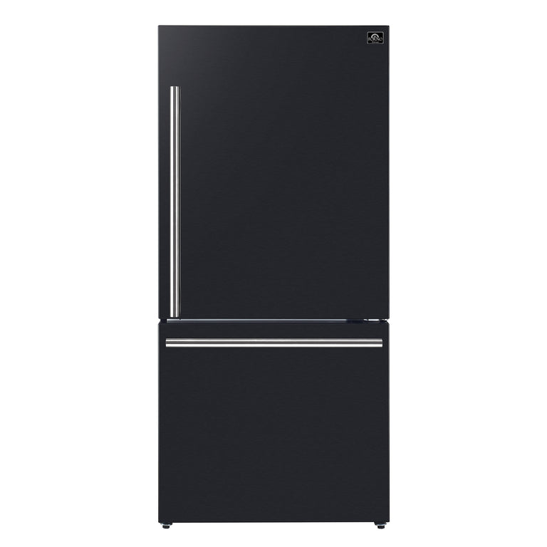 FORNO Espresso Package - 30" Electric Range, Refrigerator and Dishwasher in Black with Silver Handles