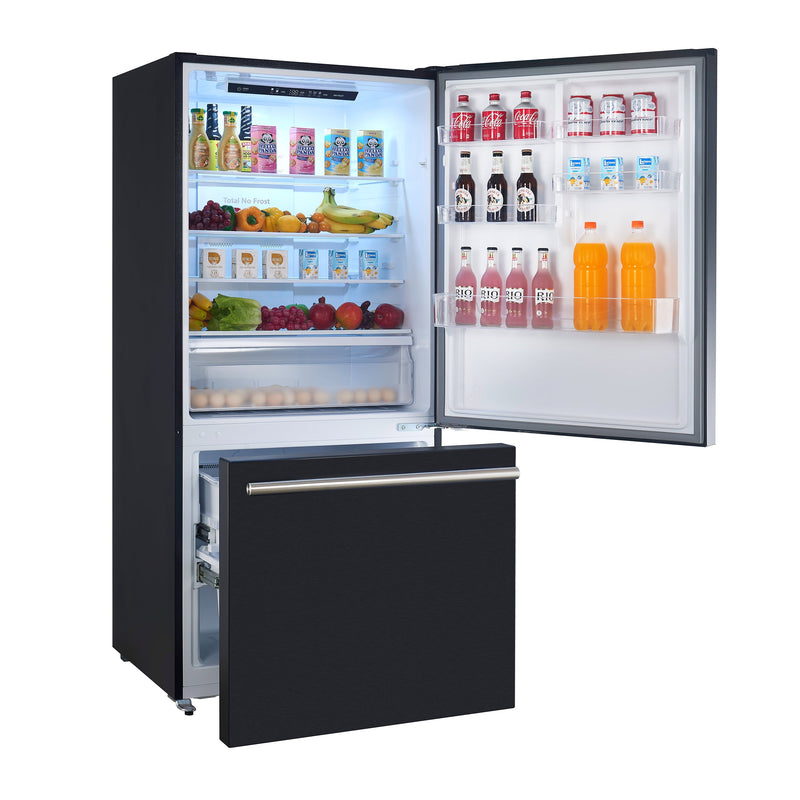 FORNO Espresso Milano 31" 17.2 cu. ft. Right Swing Refrigerator and Bottom Freezer in Black with Silver Handles, FFFFD1785-31BLK