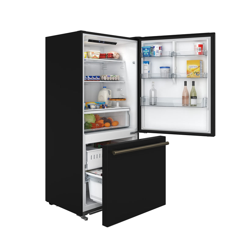 FORNO Espresso Milano 31" 17.2 cu. ft. Right Swing Refrigerator and Bottom Freezer in Black with Silver Handles, FFFFD1785-31BLK