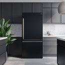 FORNO Espresso Milano 31" 17.2 cu. ft. Right Swing Refrigerator and Bottom Freezer in Black with Antique Brass Handles, FFFFD1785-31BLK
