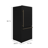 FORNO Espresso Milano 31" 17.2 cu. ft. Right Swing Refrigerator and Bottom Freezer in Black with Antique Brass Handles, FFFFD1785-31BLK