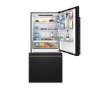 FORNO Espresso Milano 31" 17.2 cu. ft. Right Swing Refrigerator and Bottom Freezer in Black with Antique Brass Handles, FFFFD1785-31BLK