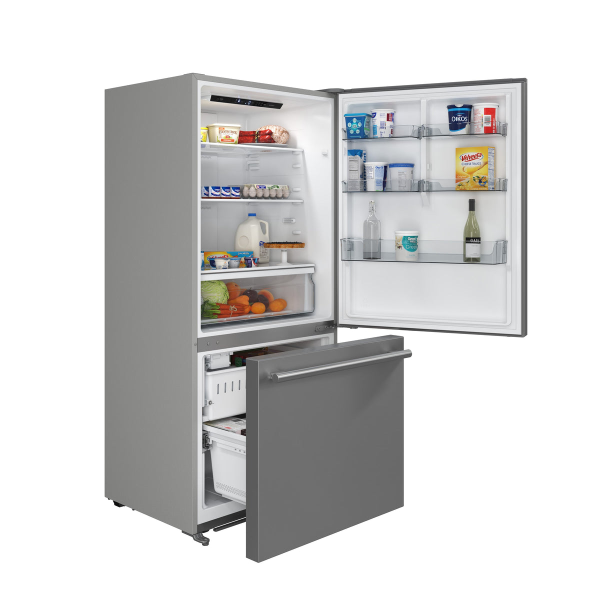 FORNO Espresso Milano 31" 17.2 cu. ft. Right Swing Refrigerator and Bottom Freezer in Stainless Steel with Silver Handles, FFFFD1785-31S