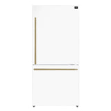 FORNO Espresso Package - 30" Electric Range and Refrigerator in White with Antique Brass Handles, FBDL-003-03US