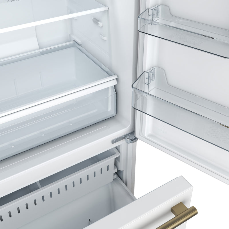 FORNO Espresso Milano 31" 17.2 cu. ft. Right Swing Refrigerator and Bottom Freezer in White with Antique Brass Handles, FFFFD1785-31WHT