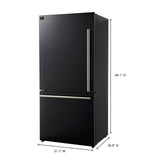 FORNO Espresso Milano 31" 17.2 cu. ft. Left Swing Refrigerator and Bottom Freezer with Ice Maker in Black and Antique Brass Handles, FFFFD1786-31BLK