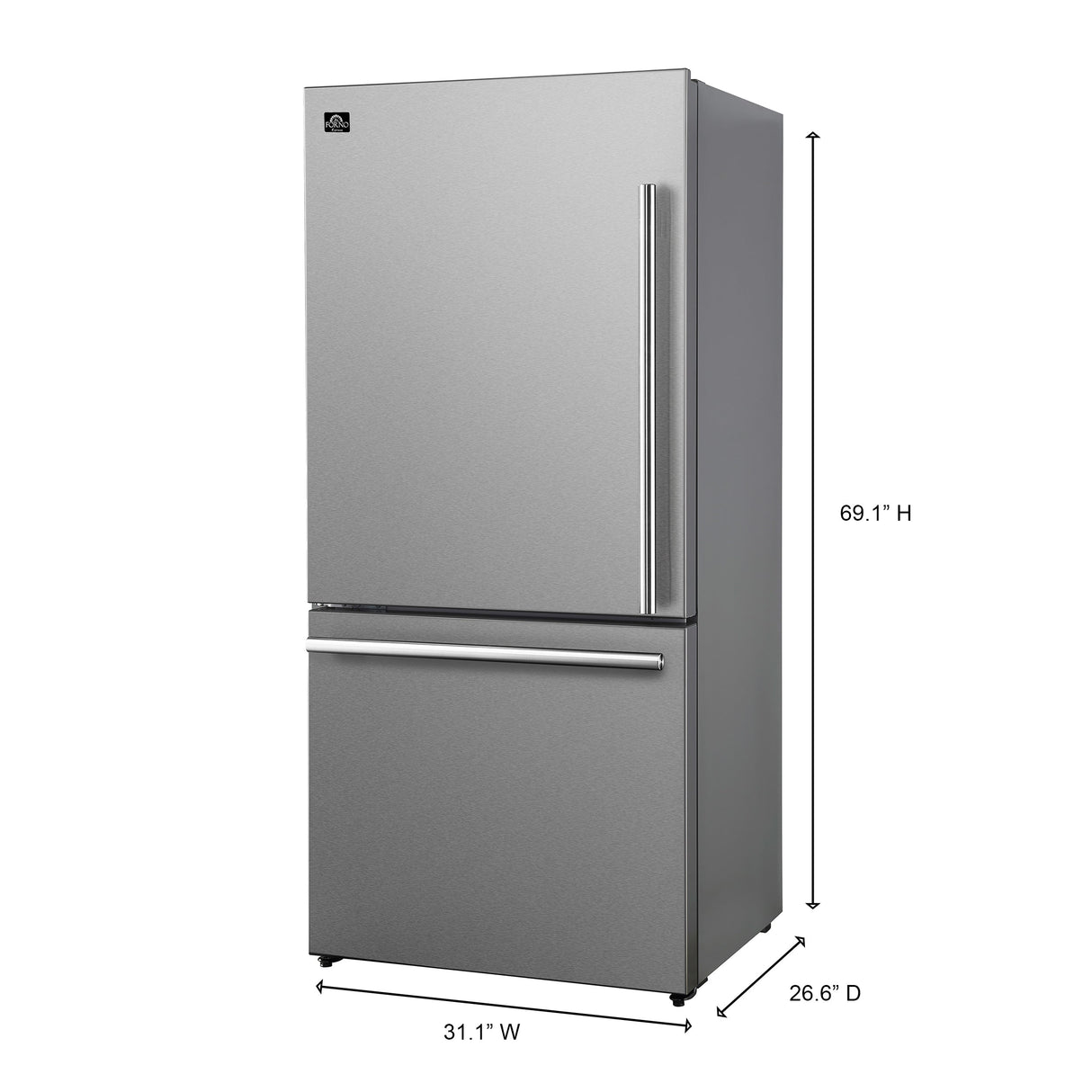 FORNO Espresso Milano 31" 17.2 cu. ft. Left Swing Refrigerator and Bottom Freezer with Ice Maker in Stainless Steel and Silver Handles, FFFFD1786-31S
