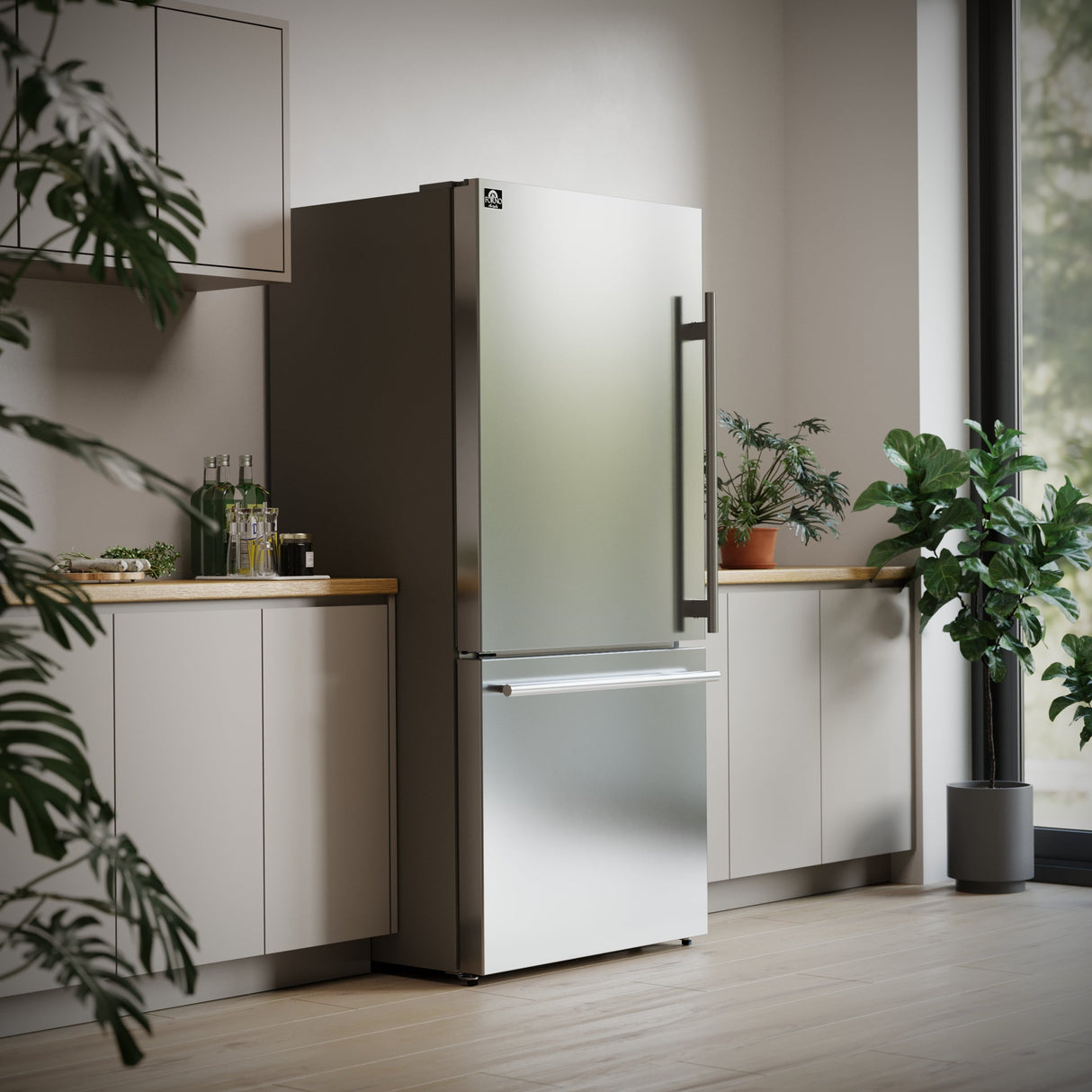 FORNO Espresso Milano 31" 17.2 cu. ft. Left Swing Refrigerator and Bottom Freezer with Ice Maker in Stainless Steel and Silver Handles, FFFFD1786-31S