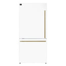 FORNO Espresso Milano 31" 17.2 cu. ft. Left Swing Refrigerator and Bottom Freezer with Ice Maker in White and Antique Brass Handles, FFFFD1786-31WHT