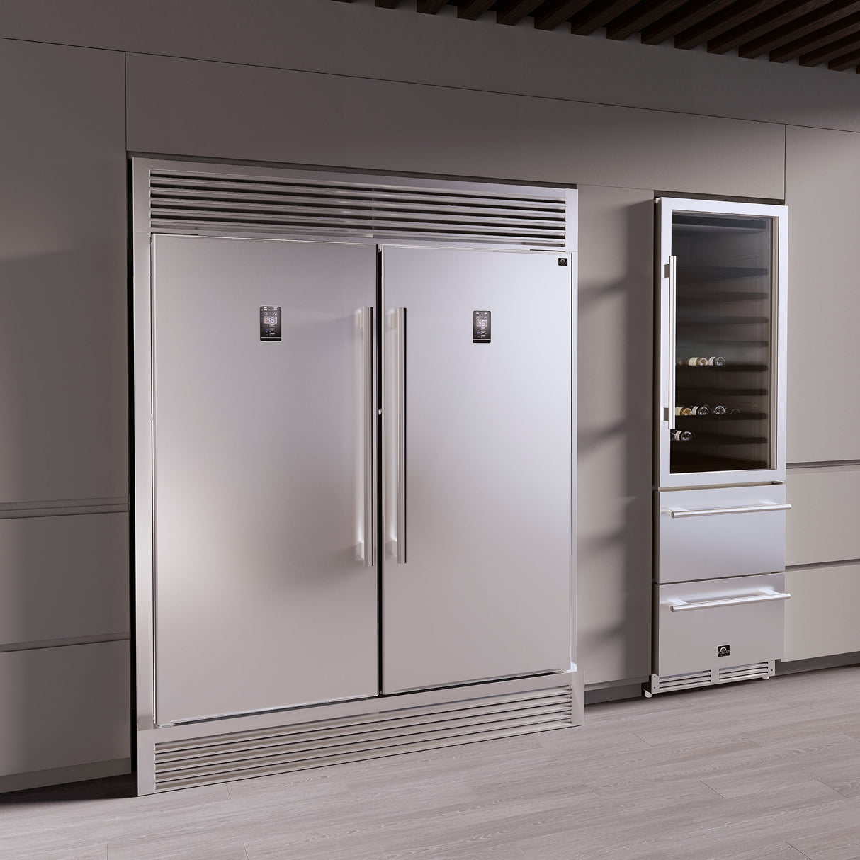 FORNO Rizzuto 60" 27.6 cu. ft. Refrigerator & Freezer in Stainless Steel with Grill Trim Kit, FFFFD1933-60S