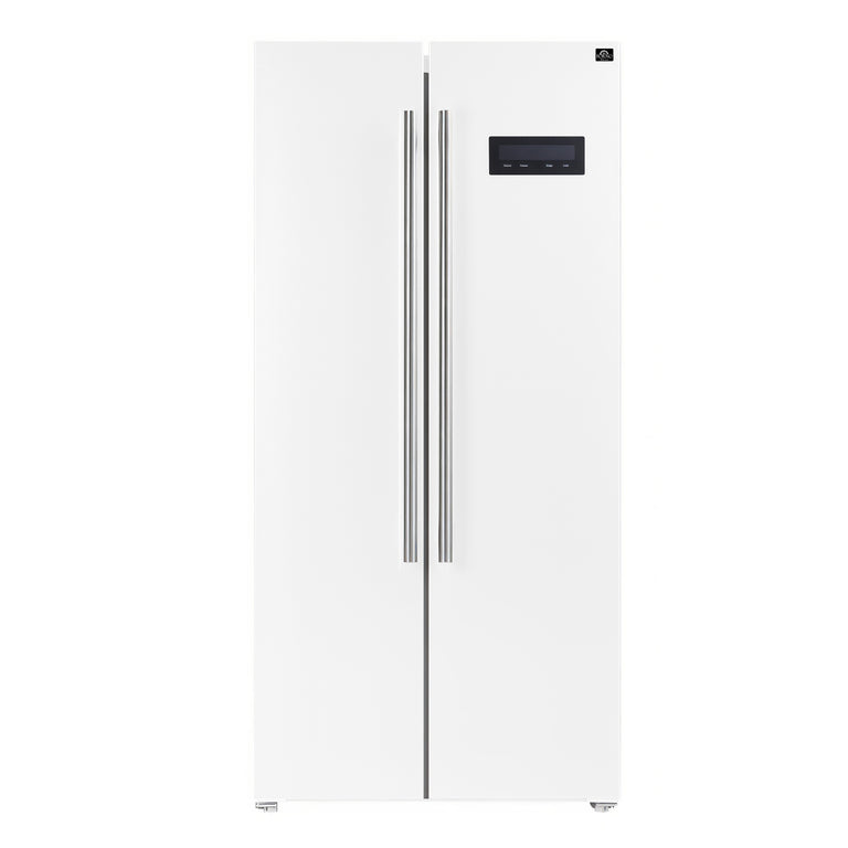 FORNO Espresso Package - 30" Electric Range, Range Hood and Refrigerator in White with Silver Handles