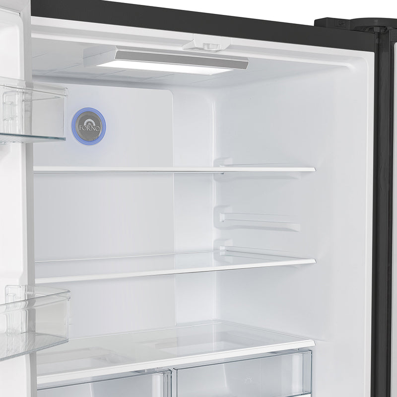 FORNO Espresso Moena 36" 19.2 cu. ft. Refrigerator with Ice Maker in Black with Antique Brass Handles, FFRBI1820-36BLK