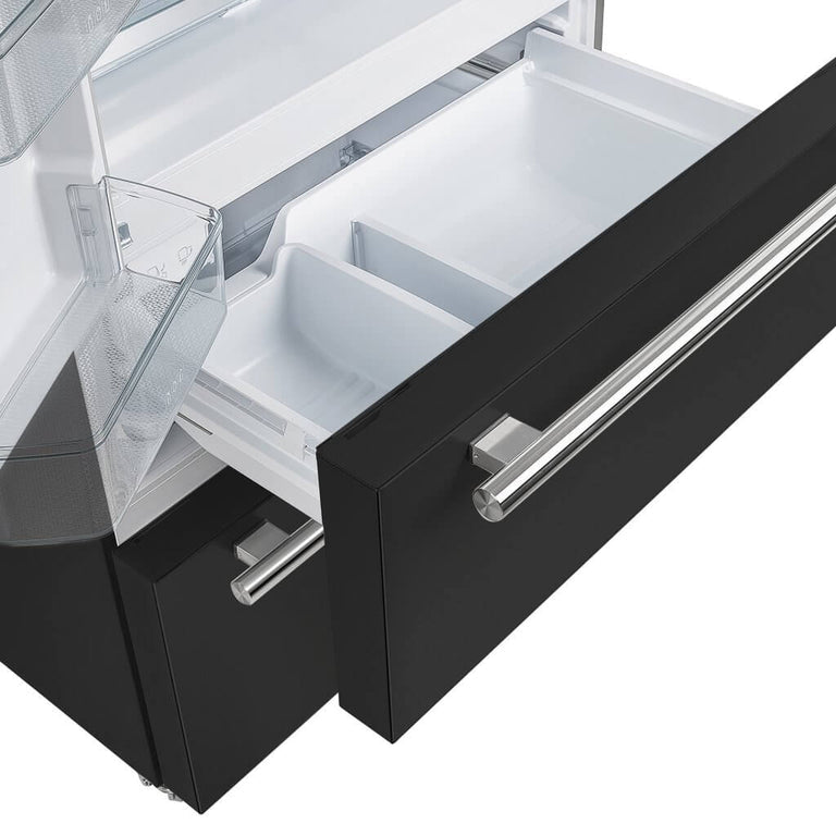 FORNO Espresso Package - 30" Electric Range, Range Hood, Refrigerator and Dishwasher in Black with Silver Handles