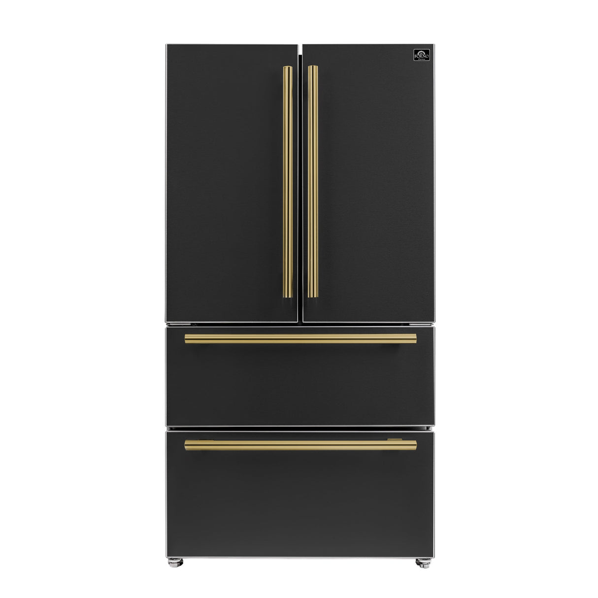 FORNO Espresso Moena 36" 19.2 cu. ft. Refrigerator with Ice Maker in Black with Antique Brass Handles, FFRBI1820-36BLK