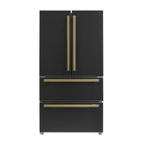 FORNO Espresso Moena 36" 19.2 cu. ft. Refrigerator with Ice Maker in Black with Antique Brass Handles, FFRBI1820-36BLK