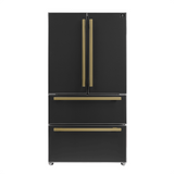 FORNO Espresso Package - 36" Refrigerator and Dishwasher in Black with Antique Brass Handles