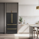 FORNO Espresso Moena 36" 19.2 cu. ft. Refrigerator with Ice Maker in Black with Antique Brass Handles, FFRBI1820-36BLK