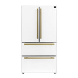 FORNO Espresso Moena 36" 19.2 cu. ft. Refrigerator with Ice Maker in White with Antique Brass Handles, FFRBI1820-36WHT
