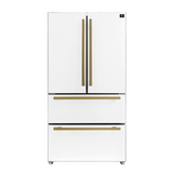 FORNO Espresso Package - 30" Electric Range, Range Hood, Refrigerator and Dishwasher in White with Antique Brass Handles