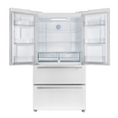 FORNO Espresso Moena 36" 19.2 cu. ft. Refrigerator with Ice Maker in White with Antique Brass Handles, FFRBI1820-36WHT