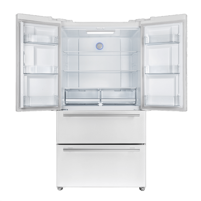 FORNO Espresso Moena 36" 19.2 cu. ft. Refrigerator with Ice Maker in White with Antique Brass Handles, FFRBI1820-36WHT
