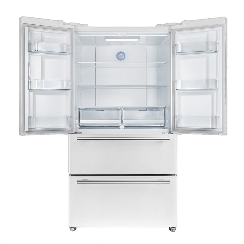 FORNO Espresso Moena 36" 19.2 cu. ft. Refrigerator with Ice Maker in White with Silver Handles, FFRBI1820-36WHT