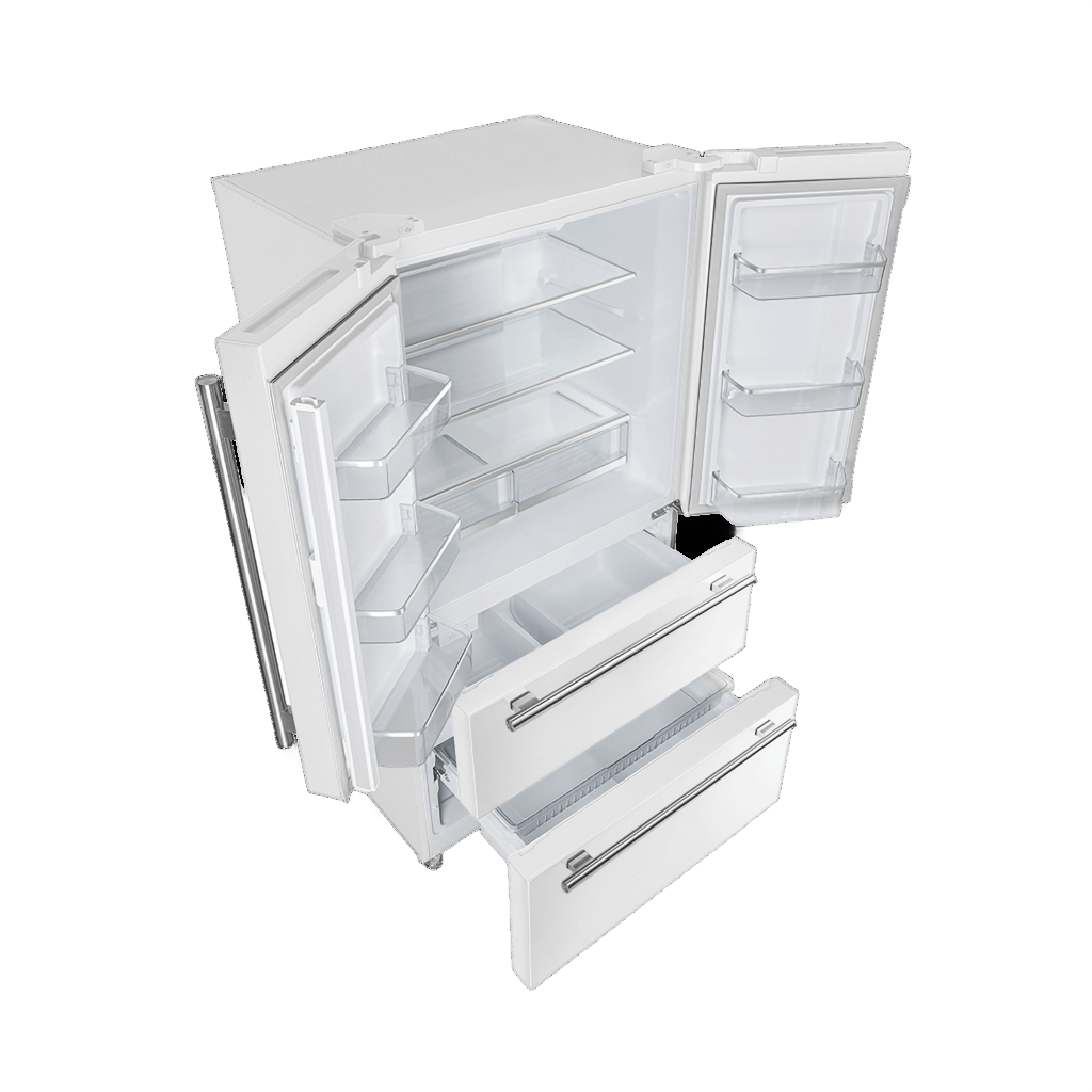 FORNO Espresso Moena 36" 19.2 cu. ft. Refrigerator with Ice Maker in White with Silver Handles, FFRBI1820-36WHT