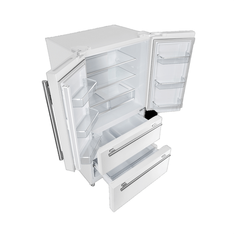 FORNO Espresso Moena 36" 19.2 cu. ft. Refrigerator with Ice Maker in White with Silver Handles, FFRBI1820-36WHT