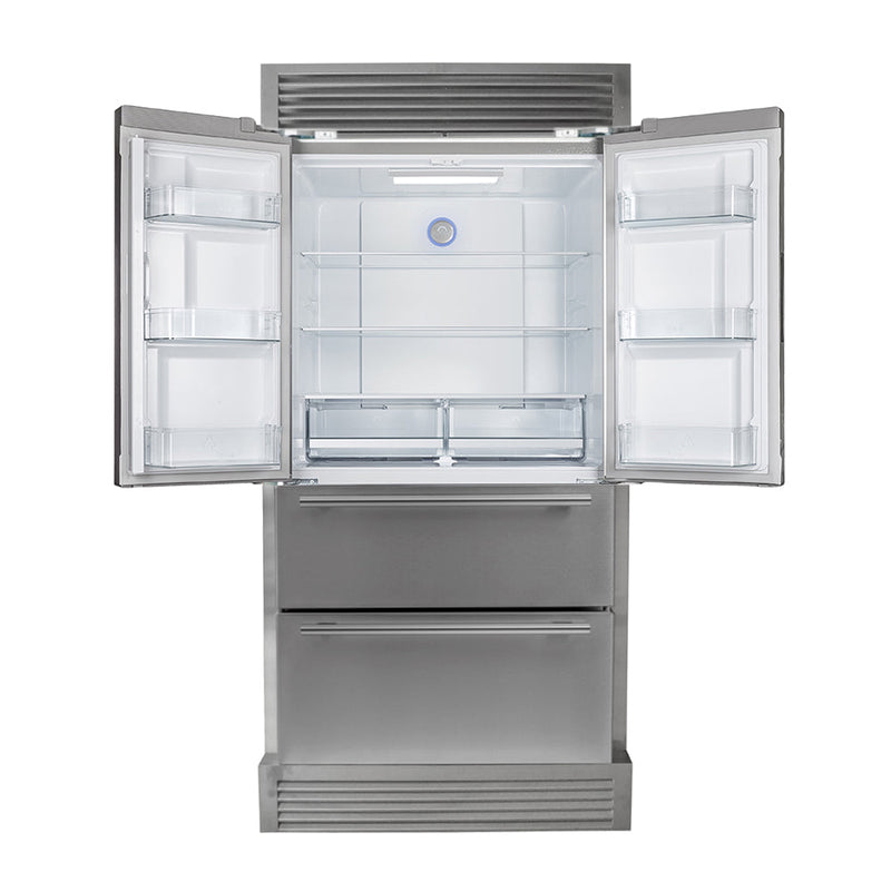 FORNO Moena 40" 19.2 cu. ft. French Door Built-In Refrigerator in Stainless Steel with Ice Maker and Grill Trim Kit, FFRBI1820-40SG