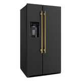 FORNO Espresso Salerno 36" 20 cu. ft. Side-By-Side Refrigerator with Water and Ice Dispenser in Black with Antique Brass Handles