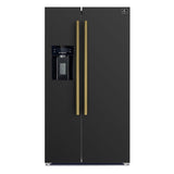 FORNO Espresso Salerno 36" 20 cu. ft. Side-By-Side Refrigerator with Water and Ice Dispenser in Black with Antique Brass Handles