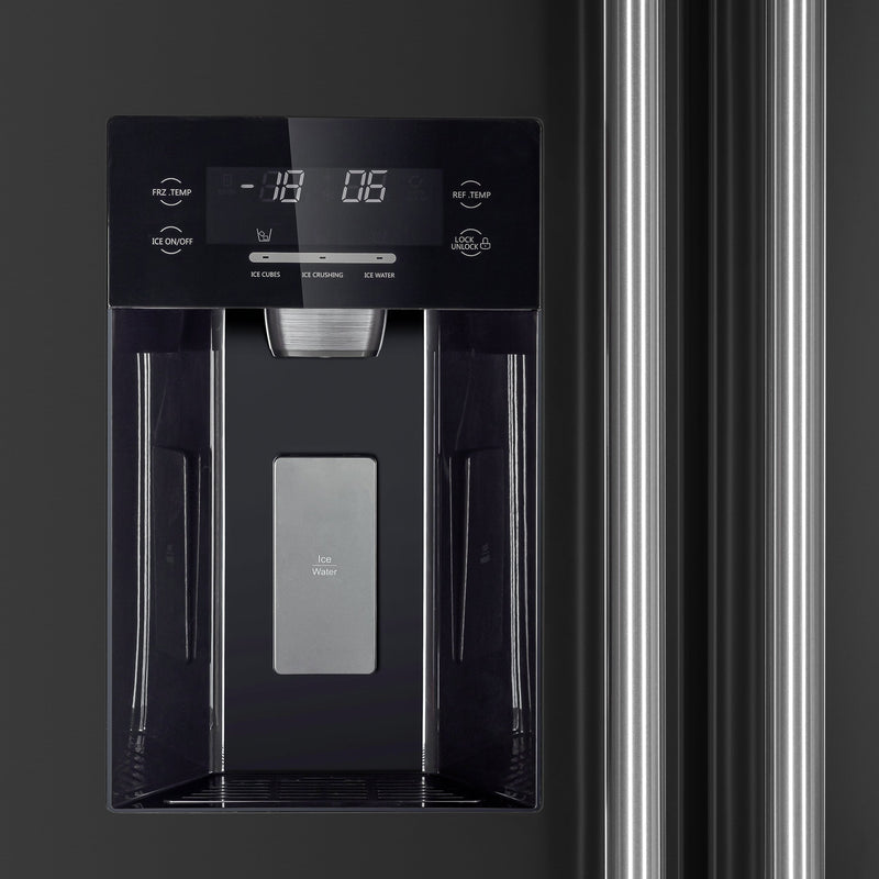 FORNO Espresso Salerno 36" 20 cu. ft. Side-By-Side Refrigerator with Water and Ice Dispenser in Black with Silver Handles