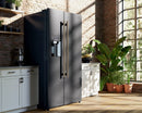 FORNO Espresso Salerno 36" 20 cu. ft. Side-By-Side Refrigerator with Water and Ice Dispenser in Black with Antique Brass Handles