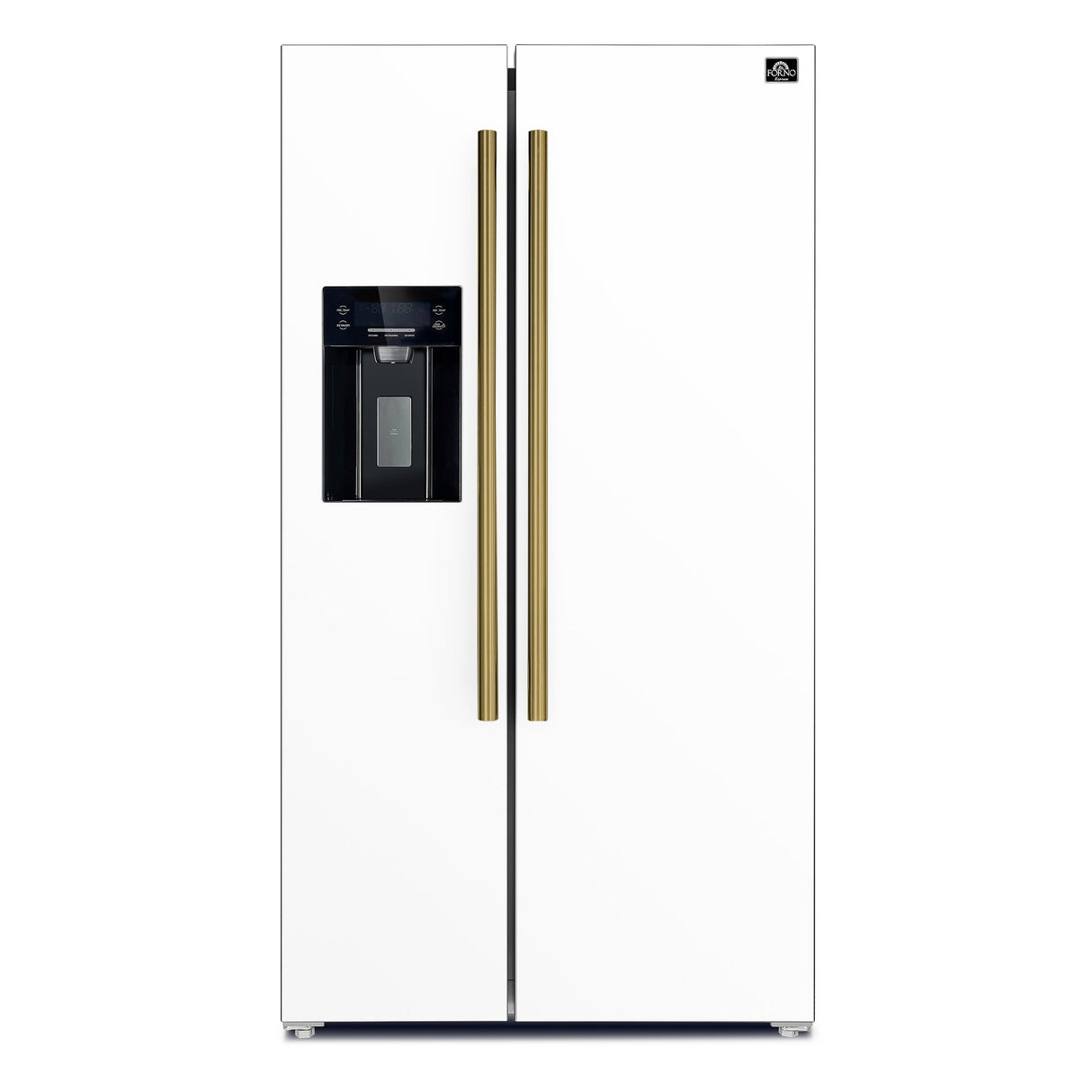 FORNO Espresso Salerno 36" 20 cu. ft. Side-By-Side Refrigerator with Water and Ice Dispenser in White with Antique Brass Handles