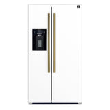 FORNO Espresso Salerno 36" 20 cu. ft. Side-By-Side Refrigerator with Water and Ice Dispenser in White with Antique Brass Handles