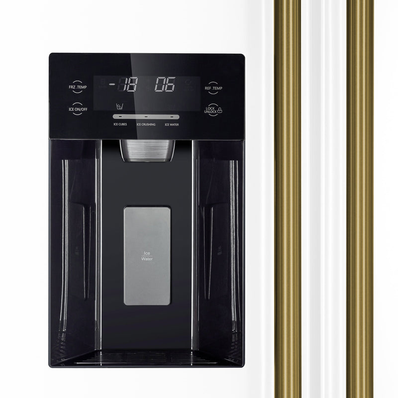 FORNO Espresso Salerno 36" 20 cu. ft. Side-By-Side Refrigerator with Water and Ice Dispenser in White with Antique Brass Handles