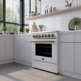 FORNO Paolo 30" 4.38 cu. ft. Freestanding Electric Range in White with Antique Brass Handles, FFSEL6011-30WHT