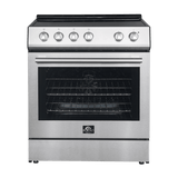 FORNO Espresso Package - 30" Electric Range, Refrigerator and Dishwasher in Stainless Steel with Silver Handles