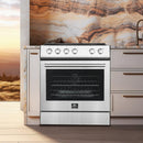 FORNO Espresso Package - 30" Electric Range, Range Hood, Refrigerator and Dishwasher in Stainless Steel with Silver Handles