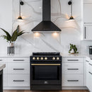 FORNO Espresso Leonardo 30" 5 cu. ft. Electric Range in Black with Antique Brass Handles, FFSEL6012-30BLK