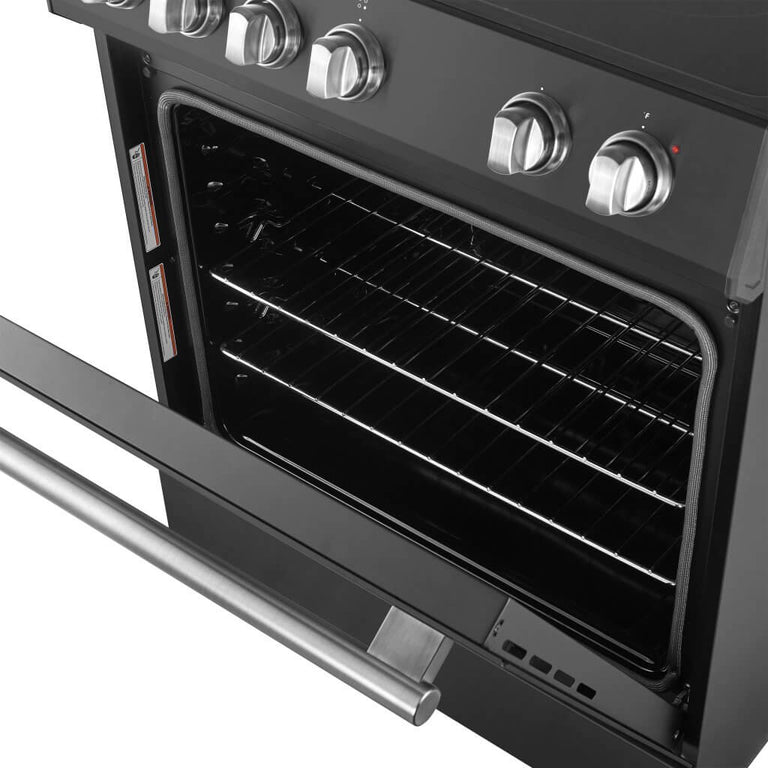 FORNO Espresso Package - 30" Electric Range and Refrigerator in Black with Antique Brass Handles