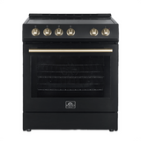FORNO Espresso Package - 30" Electric Range and Refrigerator in Black with Antique Brass Handles
