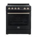 FORNO Espresso Package - 30" Electric Range and Refrigerator in Black with Antique Brass Handles