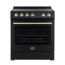 FORNO Espresso Package - 30" Electric Range, Range Hood and Refrigerator in Black with Antique Brass Handles, FBDL-001-02US