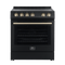 FORNO Espresso Package - 30" Electric Range, Range Hood and Refrigerator in Black with Antique Brass Handles, FBDL-001-02US