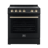 FORNO Espresso Package - 30" Electric Range and Refrigerator in Black with Antique Brass Handles, FBDL-003-02US